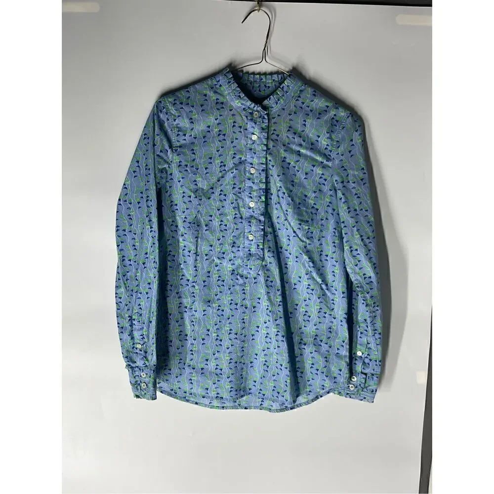 Talbots Nautical Flags Ruffled Neckline Long Sleeve Cotton Blouse Women’s Size X